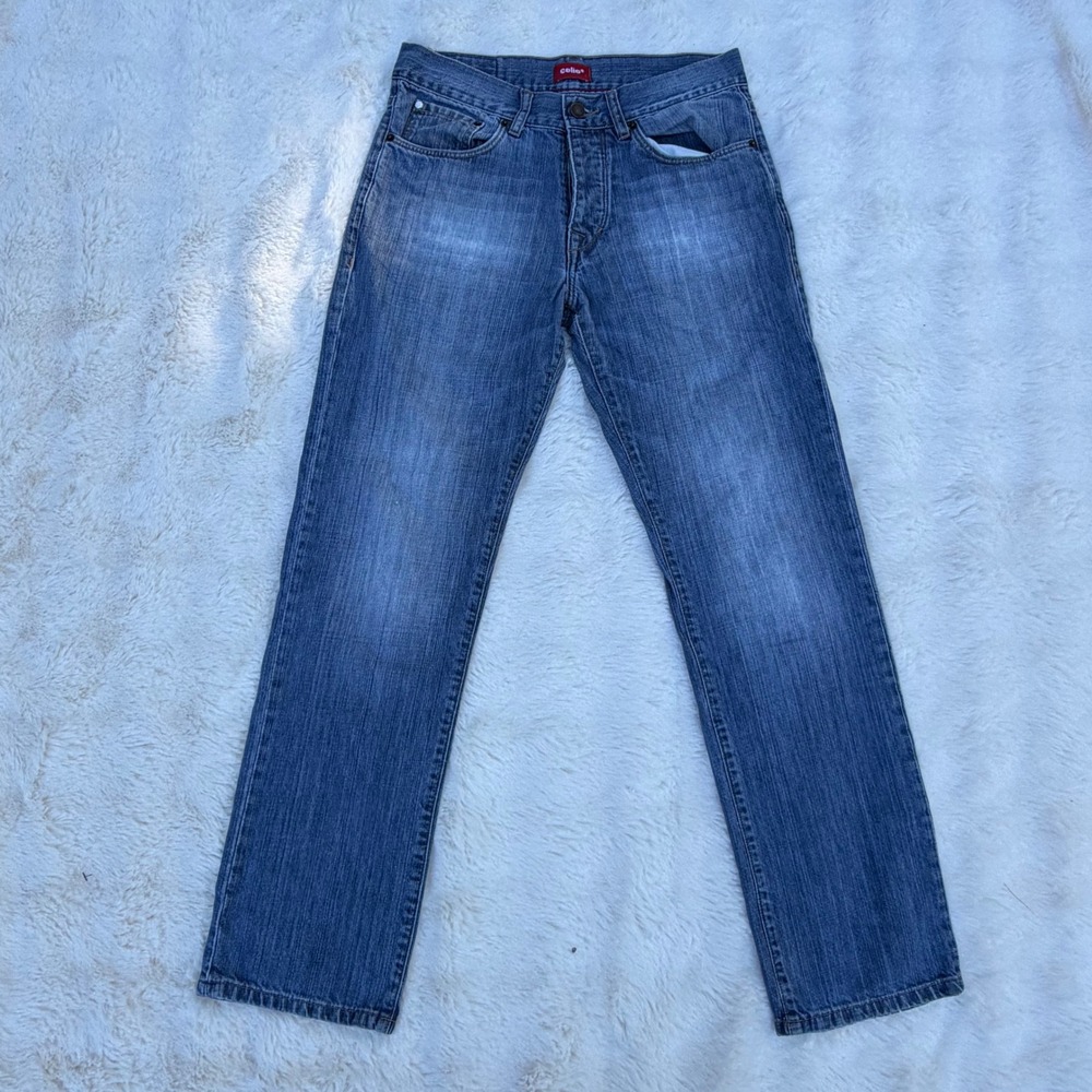Celio Original‎ Denim Mens Medium Wash Straight Leg Blue Jeans Button Fly